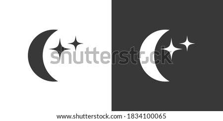 Moon with two stars. Isolated icon on black and white background. Weather vector illustration