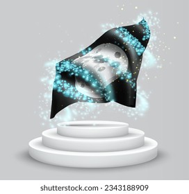 Moon, vector 3d flag on the podium surrounded by a whirlwind of magical radiance