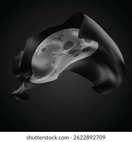 Moon, vector 3d flag with waves on a black background