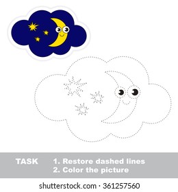 Moon in vector to be traced. Restore dashed line and color the picture.