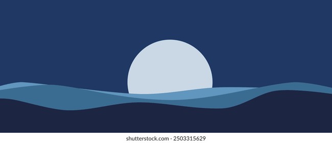 moon vector behind wave silhouette mousepad size 