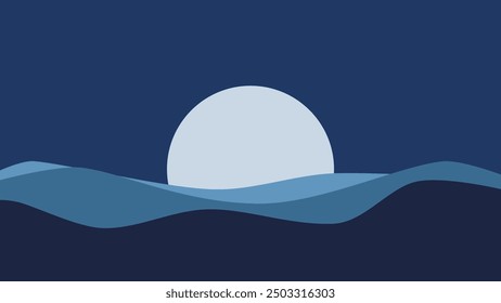 moon vector behind wave silhouette HD size