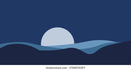 Vector lunar detrás de la onda silueta Mousepad tamaño EPS 10.