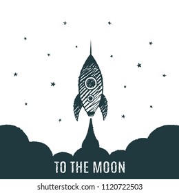 To The Moon. Vector business concept illustration, hand drawn sketch.