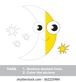 Moon in vector colorful to be traced. Restore dashed line and color the picture. Worksheet to be colored.