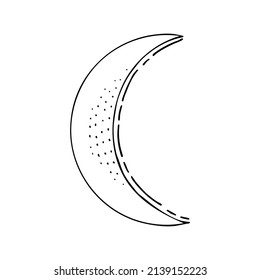 Gráficos vectoriales lunares. Cuerpo celestial místico. Satélite misterioso de la tierra. Astrológico mes lunar. Símbolo de emociones. Elemento esotérico simple de línea dibujada a mano. Creciente de fase lunar.