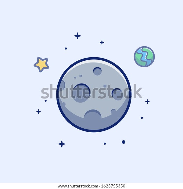 Moon Vector Icon\
Illustration. Moon, Star And Planet, Space Icon Concept White\
Isolated. Flat Cartoon Style Suitable for Web Landing Page, Banner,\
Sticker, Background