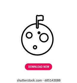 Moon vector icon, The outlined symbol of moon with flag on its surface.  Simple, modern flat vector illustration for mobile app, website or desktop app  