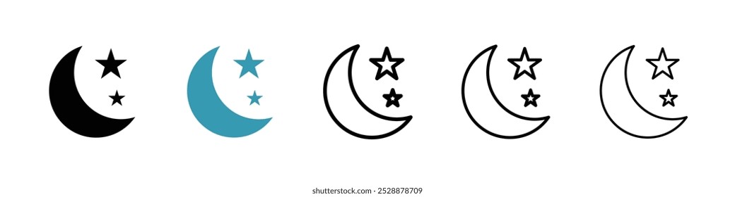 Moon vector icon set in black and blue colors.