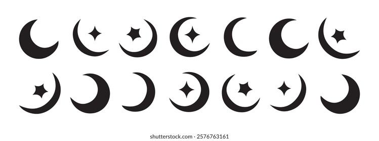 Moon vector icon set. Moon phase symbol. Crescent icon in glyph. Crescent icon set. vector eps 10