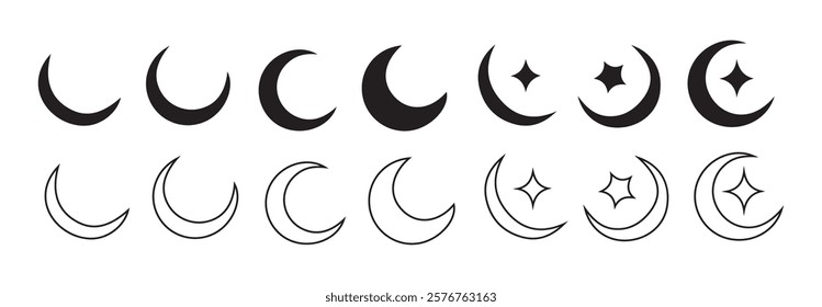 Moon vector icon set. Moon phase symbol. Crescent icon in glyph. Crescent icon set. vector eps 10