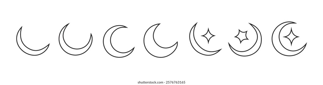 Moon vector icon set. Moon phase symbol. Crescent icon in glyph. Crescent icon set. vector eps 10