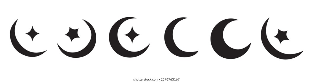 Moon vector icon set. Moon phase symbol. Crescent icon in glyph. Crescent icon set. vector eps 10