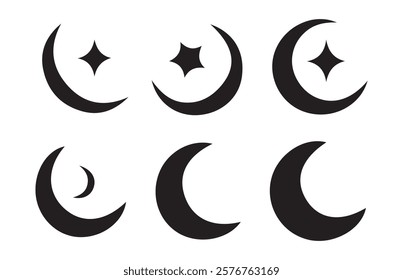 Moon vector icon set. Moon phase symbol. Crescent icon in glyph. Crescent icon set. vector eps 10