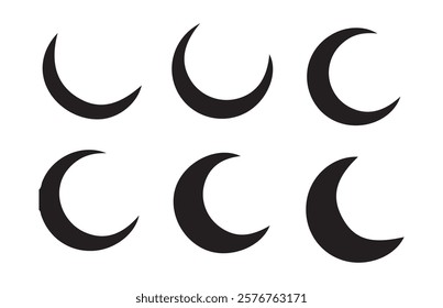 Moon vector icon set. Moon phase symbol. Crescent icon in glyph. Crescent icon set. vector eps 10