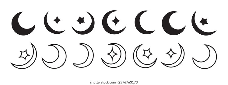 Moon vector icon set. Moon phase symbol. Crescent icon in glyph. Crescent icon set. vector eps 10