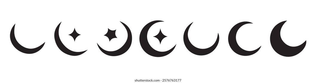 Moon vector icon set. Moon phase symbol. Crescent icon in glyph. Crescent icon set. vector eps 10