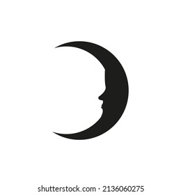 Moon vector icon. Witch boho moon shape design. Logo illustration isolated on white background. Flat design style.