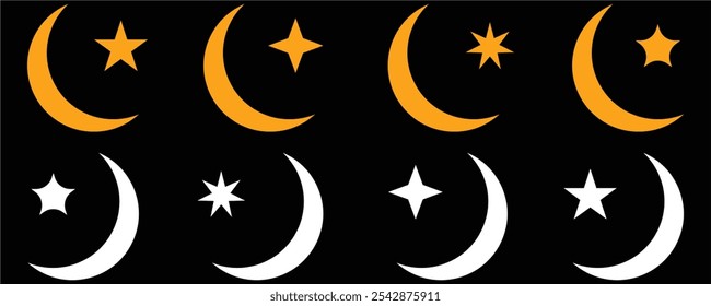 Moon vector icons. Moon icon set. Vector lunar collection. Moon with stars.