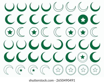 Iconos del vector de la luna. Conjunto de iconos de luna. Vector colección lunar. Luna fuera de línea con estrellas. luna blanca y negra y estrellas iconos. conjunto de iconos de estrellas blancas y negras en varias fases y combinaciones.