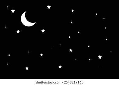 Moon vector, icons, symbol. Night sky template, banner design. Moon and stars icon in night sky. Vector illustration.