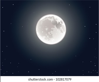 Moon. The vector illustration of the moon in clear night sky.