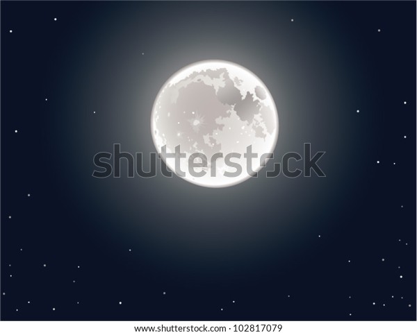 Moon. The vector illustration of the moon in clear\
night sky.