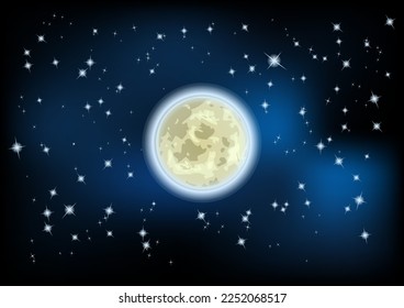 moon vector illustration and dark night sky with stars