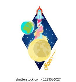 Moon. Vector illustration in flat style isolated on white background.