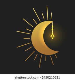 Moon vector illustration, hand drawn celestial boho line art logo, icons and symbol mystic moon tattoo elements for decoration