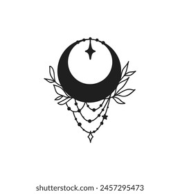 Moon vector illustration, hand drawn celestial boho line art logo, icons and symbol mystic moon tattoo elements for decoration