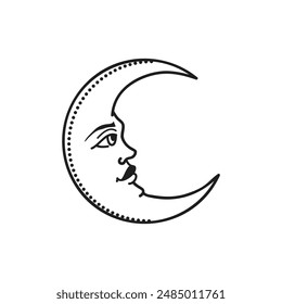 Moon Vektorillustration, handgezeichnete himmlische Boho Line Art Logo, Icons und Symbol mystische Moon Tattoo Elemente für Dekoration