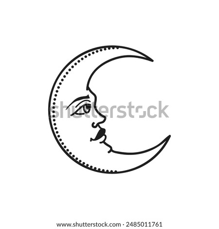 Moon vector illustration, hand drawn celestial boho line art logo, icons and symbol mystic moon tattoo elements for decoration