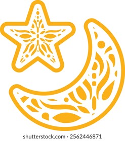 Moon Vector Illustration with Islamic decoration of Mozaik Style and Stars in it suitable for Islamic design styles, Ramadan, Eid al-Fitr and Eid al-Adha decorations. EPS 10 Format