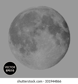 Moon Vector Illustration. Space Engraving Background.