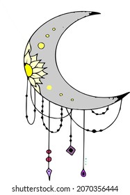 Mond. Mondvektor. Weiße Blume. Illustration. Hintergrund. Vektorgrafik. Grau. 