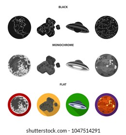 Moon, Venus of the planet of the solar system. Nil, a meteorite. Planets set collection icons in black, flat, monochrome style vector symbol stock illustration web.