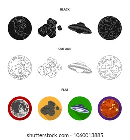 Moon, Venus of the planet of the solar system. Nil, a meteorite. Planets set collection icons in black,flat,outline style vector symbol stock illustration web.