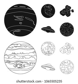 Moon, Venus of the planet of the solar system. Nil, a meteorite. Planets set collection icons in black,outline style vector symbol stock illustration web.
