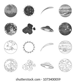 Moon, Venus of the planet of the solar system. Nil, a meteorite. Planets set collection icons in outline,monochrome style vector symbol stock illustration web.