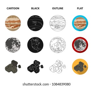 Moon, Venus of the planet of the solar system. Nil, a meteorite. Planets set collection icons in cartoon,black,outline,flat style vector symbol stock illustration web.