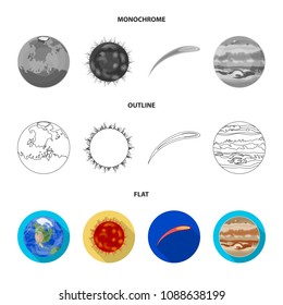 Moon, Venus of the planet of the solar system. Nil, a meteorite. Planets set collection icons in flat,outline,monochrome style vector symbol stock illustration web.