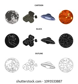 Moon, Venus of the planet of the solar system. Nil, a meteorite. Planets set collection icons in cartoon,black,outline style vector symbol stock illustration web.