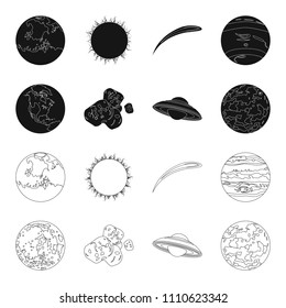 Moon, Venus of the planet of the solar system. Nil, a meteorite. Planets set collection icons in black,outline style vector symbol stock illustration web.