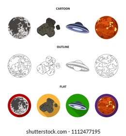 Moon, Venus of the planet of the solar system. Nil, a meteorite. Planets set collection icons in cartoon,outline,flat style vector symbol stock illustration web.