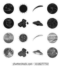 Moon, Venus of the planet of the solar system. Nil, a meteorite. Planets set collection icons in black,monochrome style vector symbol stock illustration web.