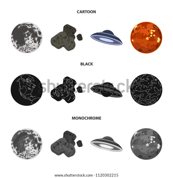 Moon, Venus of the planet\
of the solar system. Nil, a meteorite. Planets set collection icons\
in cartoon,black,monochrome style vector symbol stock illustration\
web.