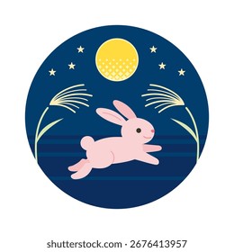 Vista de la luna e ilustración de conejo