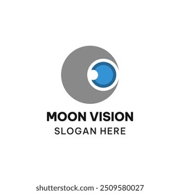 Modelo do logotipo da visão da Lua em estilo simples. Ilustração do vetor de bola ocular e Eclipse