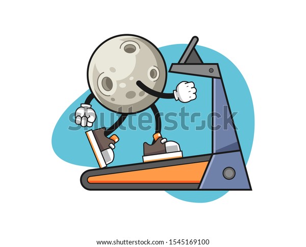 Moon walking on treadmill cartoon. Mascot\
Character vector.